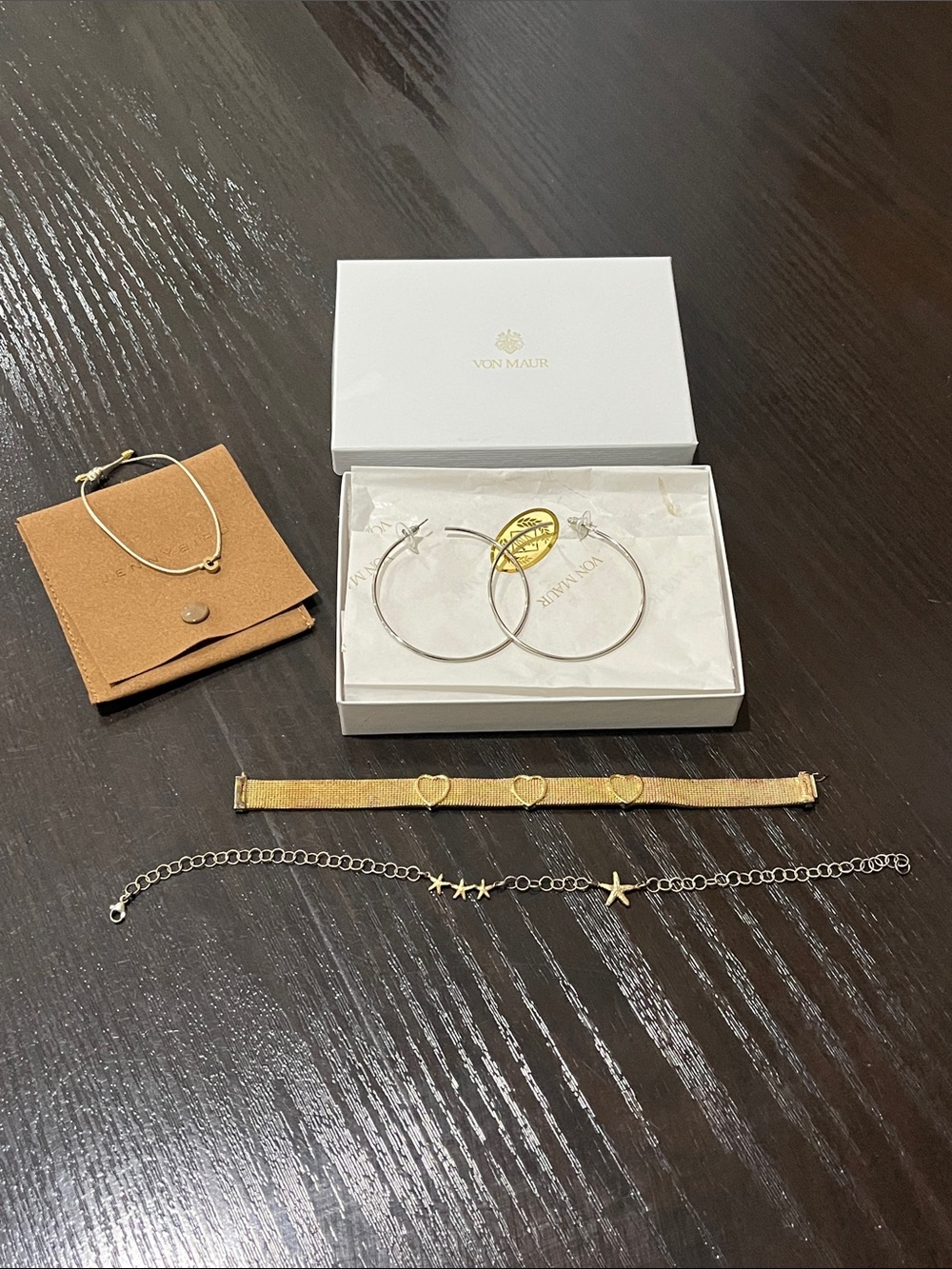 Chic Fashion Jewelry Bundle - Gold Tone Bracelets, Hoops, & Gift Box